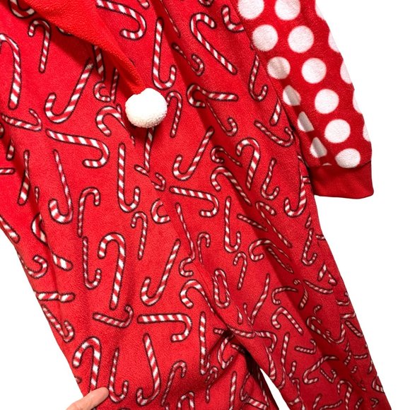 #Follow me Christmas one piece zip up pajamas santa hood candy canes women's XXL - Picture 5 of 13